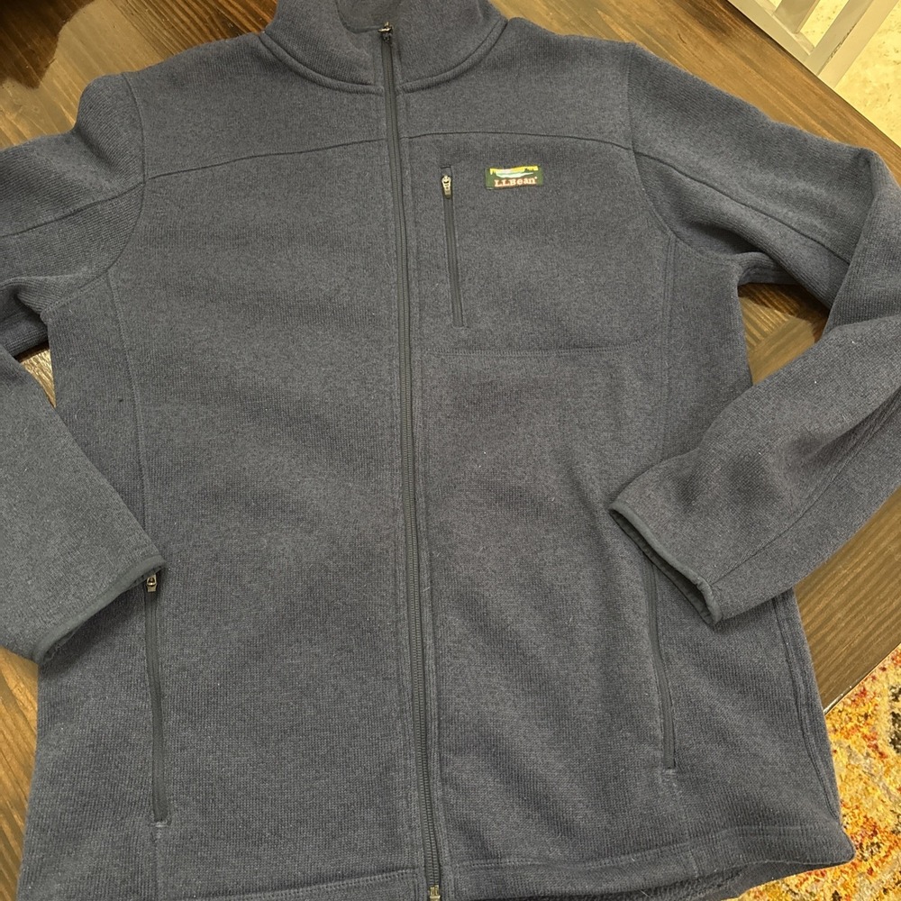 LL Bean Sweater Mens Medium Tall Teal Fleece Half Zip Pullover Slightly Fitted